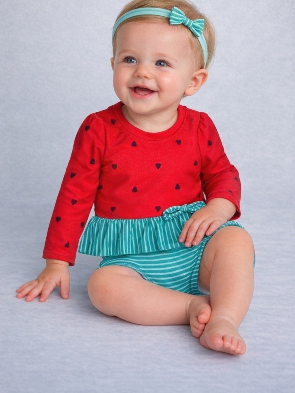 Cat & Jack Baby Girl Watermelon Swim Set Rash Guard Ruffle Bikini 3-6M